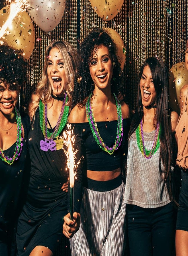 Becfupo 150 Pcs Metallic Mardi Gras Beaded Necklaces Bulk, Purple, Gold, Green, Unisex Adults, Mardi Gras Bead Necklaces - Image 5